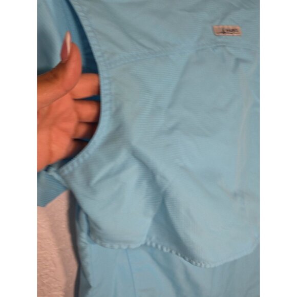 Habit UPF 40+ Fishing Shirt  Medium Blue Vented Short Sleeve Button Down - Picture 3 of 6